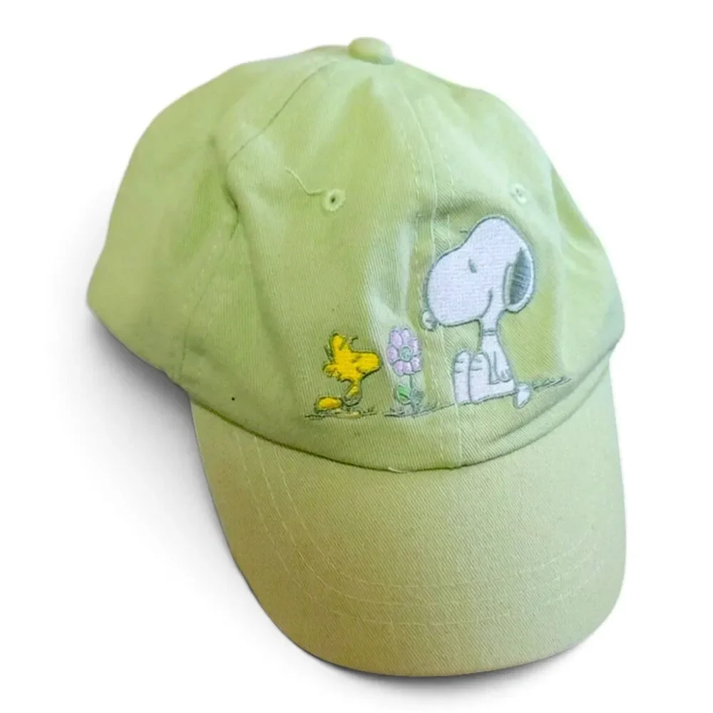 Peanuts Snoopy & Woodstock Flower Embroidered Lime Green Baseball Cap Youth
